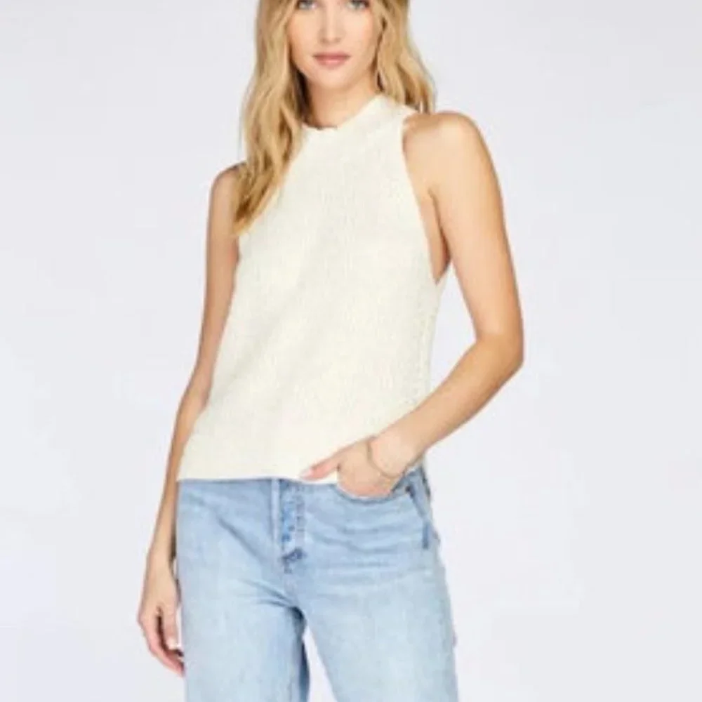 ♥️SOLD♥️Gentle Fawn Jasper Halter Neck Ribbed Strappy Crochet Top Cream Size L - Picture 1 of 10